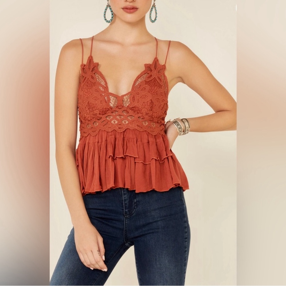 Free People Adella Cami Laced Ruffled Tank Top